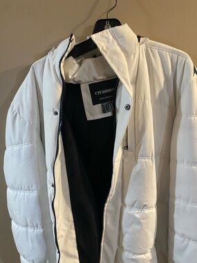 Men's White Quilted Hooded Puffer Coat